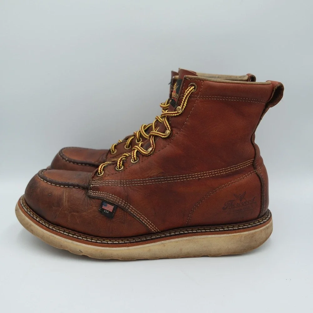 Thorogood Mens American Heritage 6in Moc Toe Work Boots Tobacco Leather USA Sz 9